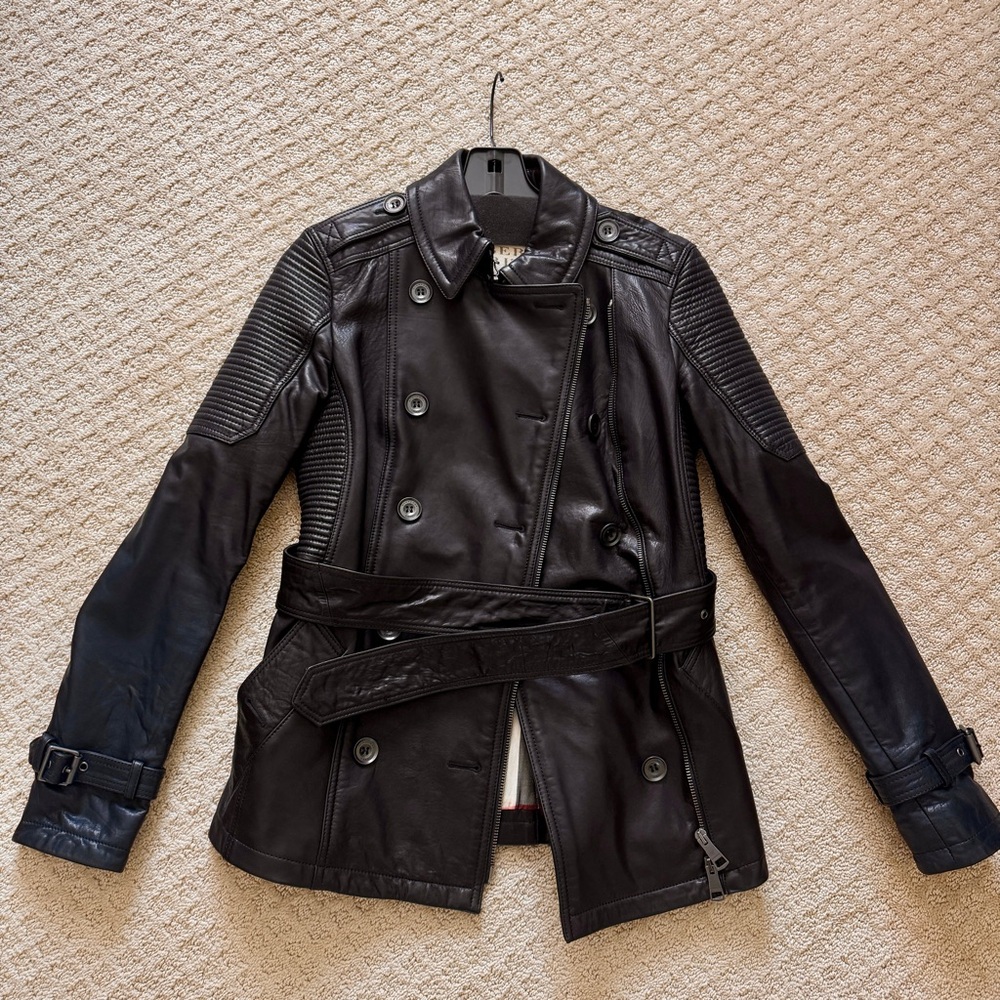 Burberry Black Calf Leather Double-Breasted Biker Jacket